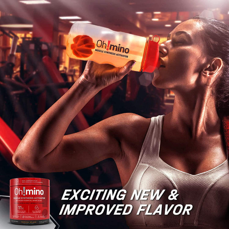 Oh!mino Muscle Synthesis Activator Newly Flavored (Caffeinated, 40 Servings 280grams) Amino Acids Supplement, Electrolytes Powder Supplement, Pre and Post Workout Recovery Drink Oh!Nutrition