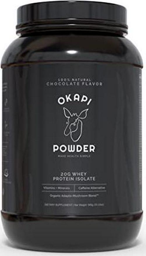 Okapi Powder (Chocolate) Adaptogenic Whey Protein Isolate with Vitamins and Minerals - Gluten Free, Sugar Free, Low Carbs, Low Fat - 30 Servings