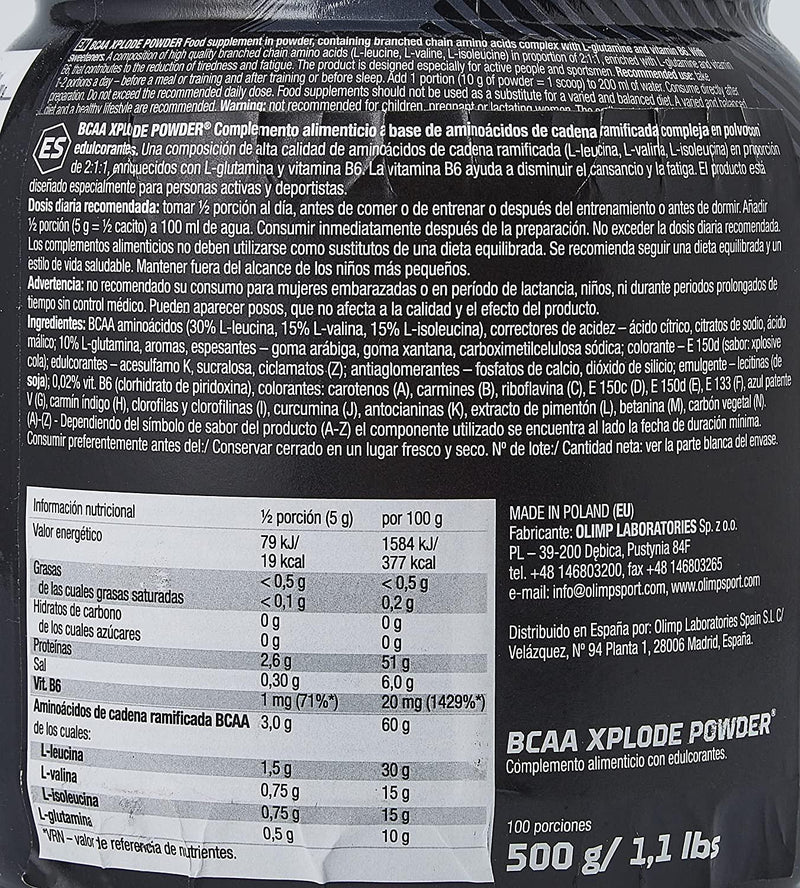 Olimp Labs Fruit Punch BCAA Xplode Recovery and Energy Supplement Powder, 500g