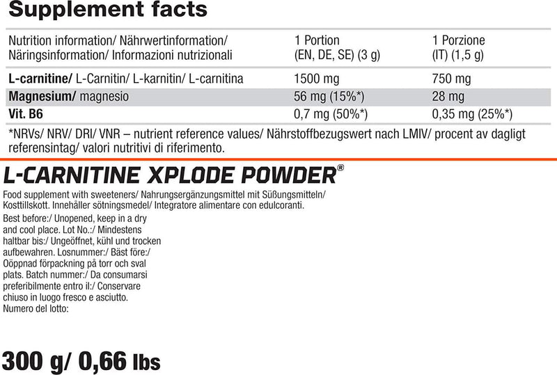 Olimp Labs L-Carnitine Xplode Powder, Orange Flavour, 300 g