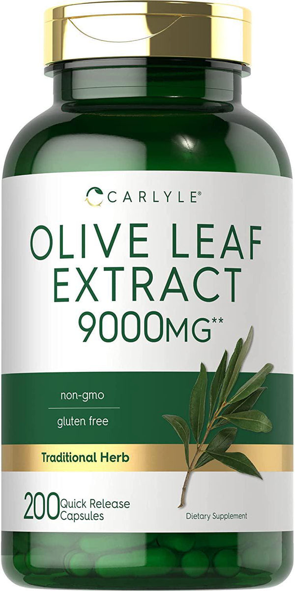 Olive Leaf Extract Capsules | 9000mg | 200 Count | Non-GMO, Gluten Free | High Potency Formula | by Carlyle