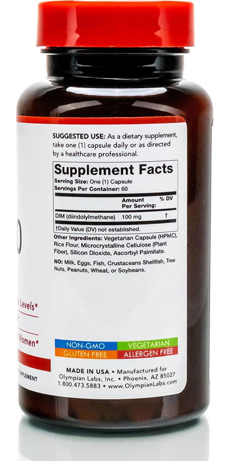 Olympian Labs DIM Supplement 100mg - DIM Diindolylmethane 60 Capsule Supply of DIM for Estrogen Balance, Hormone Menopause Relief, Acne Treatment, PCOS, Bodybuilding