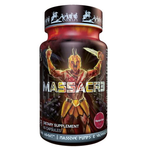 Olympus Labs Massacre Muscle Builder and Innovative HMF Supplement | Lean Muscle Building Formula w/Nitric Oxide Stimulator and Novel Strength Agent for Natural Body Building