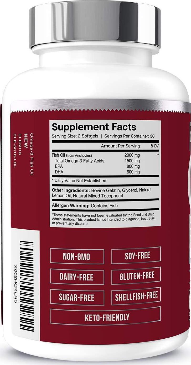 Omega-3 Burpless Fish Oil Supplement with EPA and DHA | Antioxidant Fatty Acids for Immune, Heart and Cognitive Support | Omega-3 Fish Oil by Essential Elements - 60 Softgels