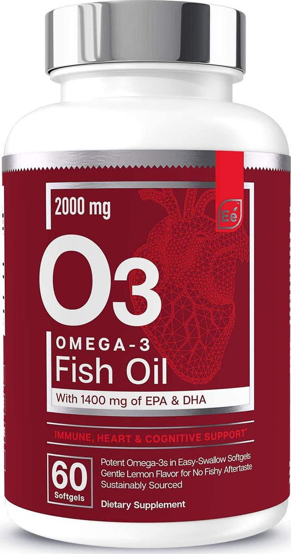 Omega-3 Burpless Fish Oil Supplement with EPA and DHA | Antioxidant Fatty Acids for Immune, Heart and Cognitive Support | Omega-3 Fish Oil by Essential Elements - 60 Softgels