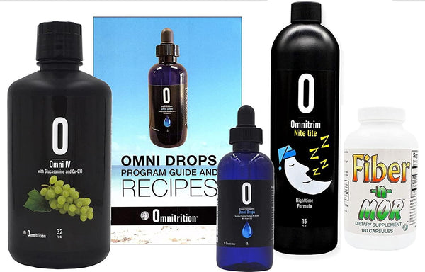 Omnitrition Omni Drop Program Bundle - the FAB4 Includes: Omni Drops Diet Drops With Vitamin B12 - 4 Ounce Bottle With Program Guide, Omni IV With Glucosamine, OmniTrim Nite Lite, Fiber n Mor
