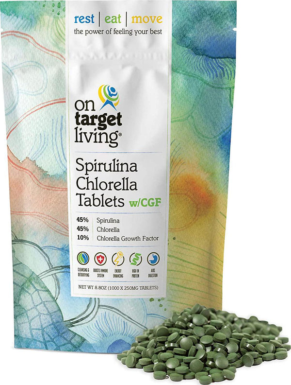 On Target Living Spirulina Chlorella 45/45/10 with CGF | 1000 Tablets | Vegan | Boosts Immune System | High in Protein | Alkalyzing | Nutrient Dense | Detoxifying | Energy | Recovery |