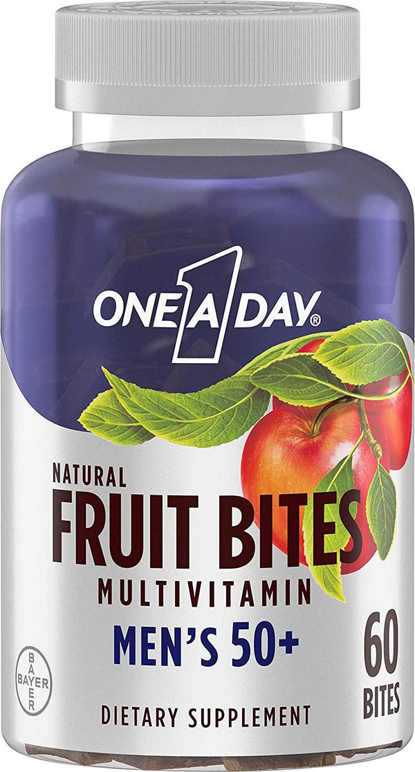 One A Day men's 50+ natural fruit bites multivitamin, 60 count, apple, 60 Count