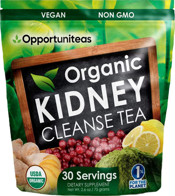 Opportuniteas Organic Kidney Detox Tea- Matcha Green Tea, Cranberry, Lemon and Ginger. 4 Cleansing Superfoods For Drinks. A Natural Detox Cleanse and Organic Energy Drink, Vegan and Non-GMO - 30 Servings
