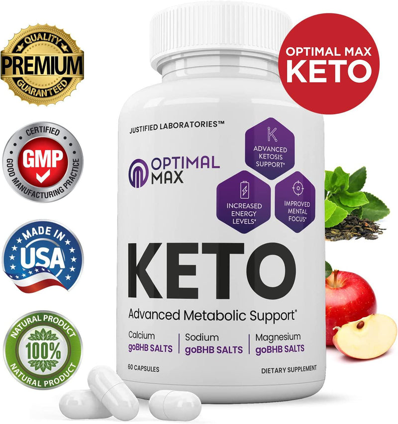 Optimal Max Keto Pills Includes Apple Cider Vinegar Patented goBHBÂ Exogenous Ketones Advanced Ketogenic Supplement Ketosis Support for Men Women 60 Capsules