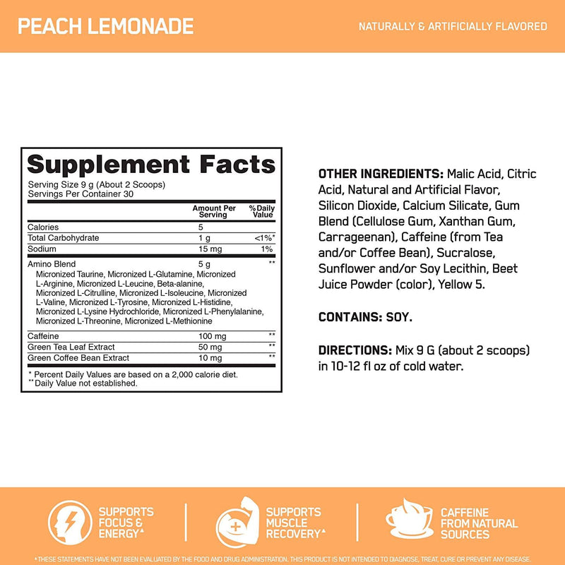 Optimum Nutrition Amino Energy 270g Peach Lemonade 30 Serve
