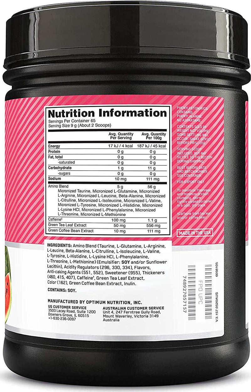 Optimum Nutrition Amino Energy Watermelon Anytime Energy and Amino Acids, 65 Servings