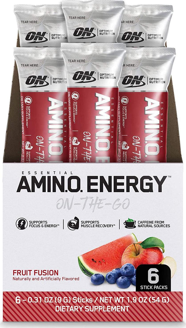 Optimum Nutrition Amino Energy - Pre Workout with Green Tea, BCAA, Amino Acids, Keto Friendly, Green Coffee Extract, Energy Powder - Fruit Fusion, 6 Count