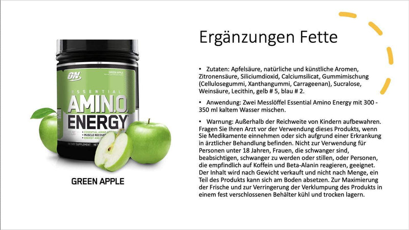 Optimum Nutrition Amino Energy with Green Tea and Green Coffee Extract, Flavor: Green Apple, 30 Servings