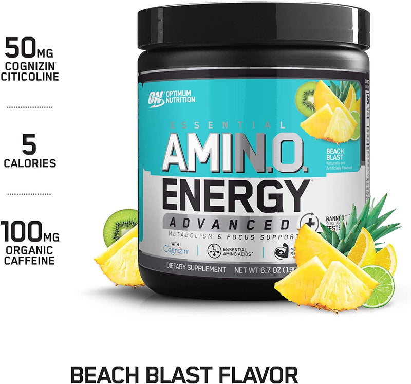 Optimum Nutrition Essential Amino Energy Advanced Plus Metabolism and Focus Support, Beach Blast, 20 Servings