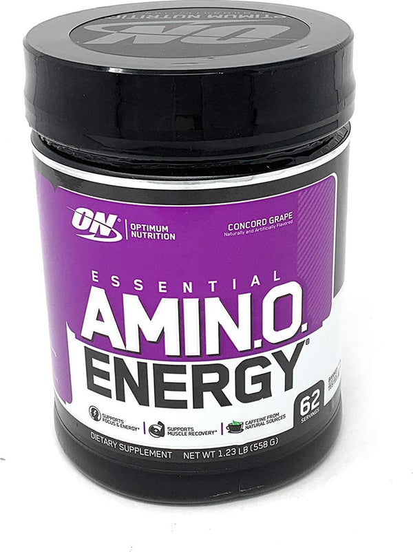 Optimum Nutrition Essential Amino Energy, Concord Grape, Preworkout and Postworkout Recovery with Essential Amino Acids and Caffeine from Natural Sources, 62 Servings, 1.23 lb, Pack of 1