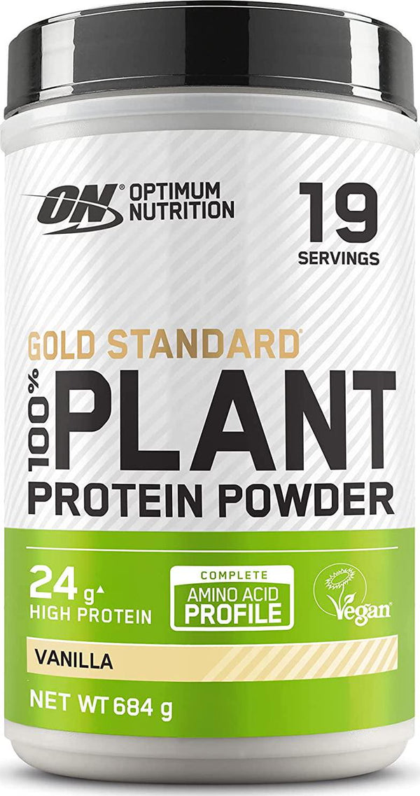 Optimum Nutrition Gold Standard 100 Percent Plant Vegan and Gluten Free Protein Powder with Vitamin B12, Essential Amino Acids, Natural Occurring BCAAs and Glutamine, Vanilla, 19 Servings, 684g