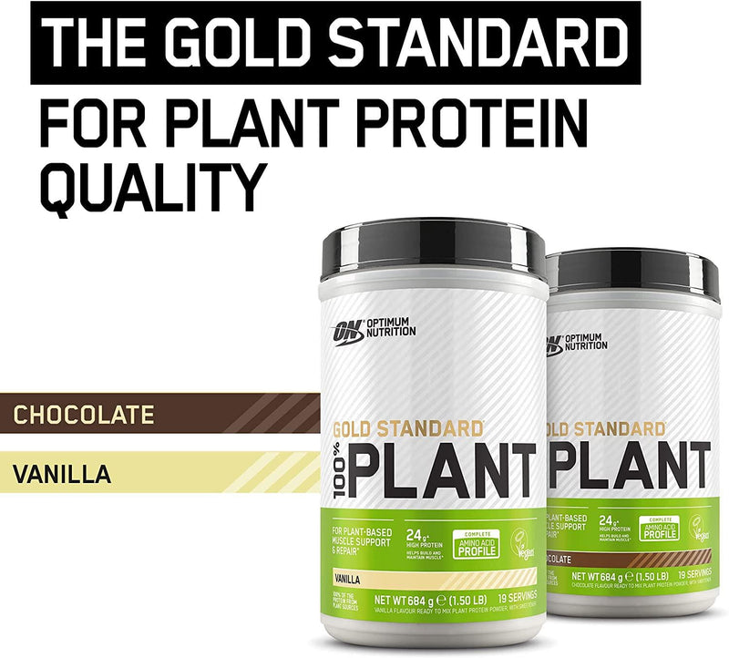 Optimum Nutrition Gold Standard 100 Percent Plant Vegan and Gluten Free Protein Powder with Vitamin B12, Essential Amino Acids, Natural Occurring BCAAs and Glutamine, Vanilla, 19 Servings, 684g
