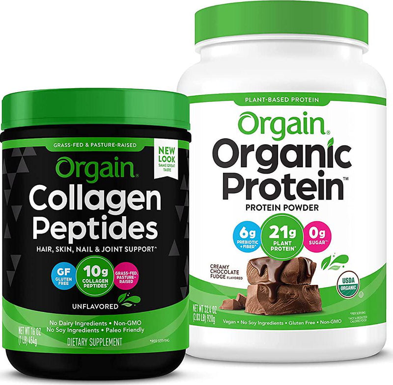Orgain Bundle - Chocolate Protein Powder and Collagen Peptide Protein Powder - Paleo and Keto Friendly, Made without Gluten, Dairy and Soy
