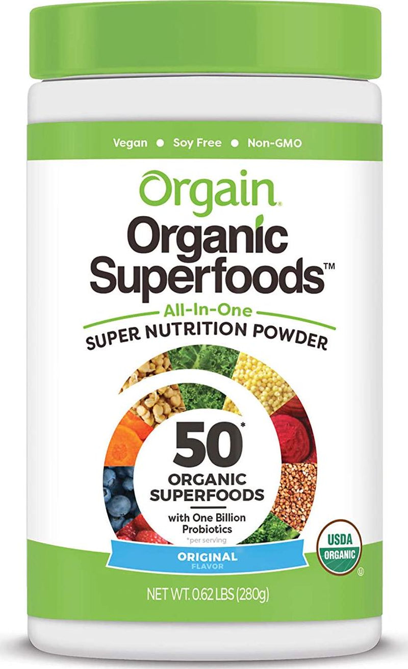 Orgain Organic Plant Based Protein Powder, Natural Unsweetened - Vegan, Low Net Carbs, 1.59 Pound and Organic Green Superfoods Powder, Original - Antioxidants, 1 Billion Probiotics, 0.62 Pound