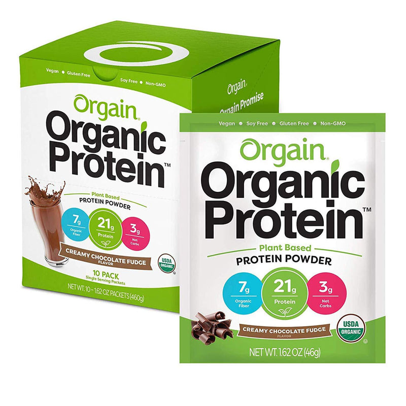 Orgain Organic Plant Based Protein Powder Travel Pack, Vanilla Bean - Vegan, Low Net Carbs and Organic Plant Based Protein Powder Travel Pack, Creamy Chocolate Fudge - Vegan, Low Net Carbs, 10 Count