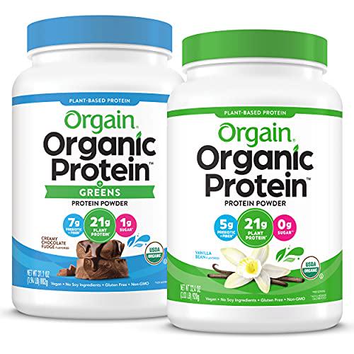 Orgain Organic Plant Based Protein and Greens Powder, Creamy Chocolate Fudge - 1.94 Pound and Organic Plant Based Protein Powder, Peanut Butter - Vegan, Low Net Carbs, Non Dairy, Gluten Free, 2.03 Pound