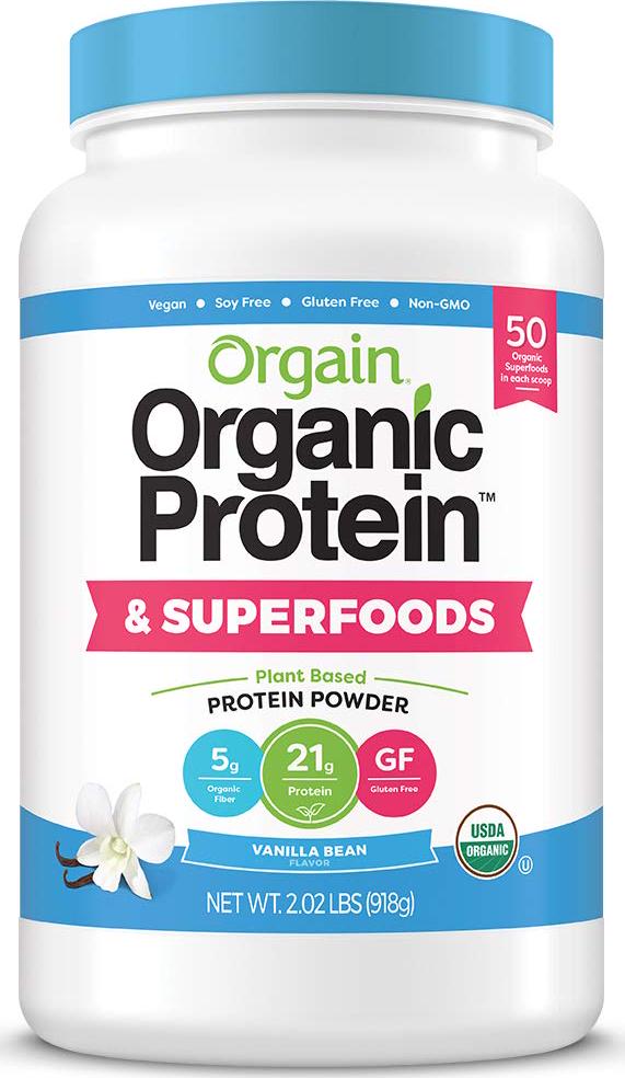 Orgain Organic Plant Based Protein Powder, Natural Unsweetened - Vegan, Low Net Carbs, 1.59 Pound and Organic Plant Based Protein + Superfoods Powder, Vanilla Bean - Vegan, Non Dairy, 2.02 lb