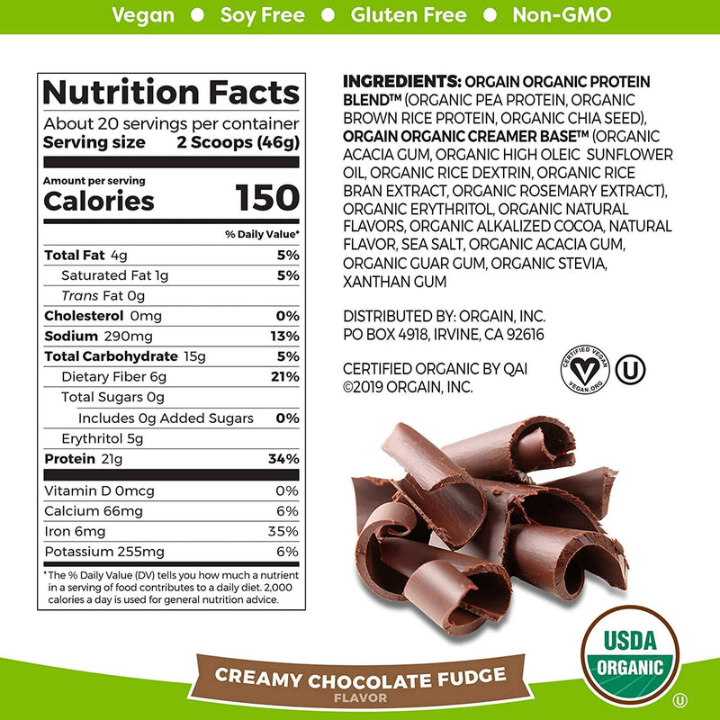 Orgain Organic Plant Based Meal Replacement Powder, Creamy Chocolate Fudge and Organic Plant Based Protein Powder, Creamy Chocolate Fudge - Vegan, Low Net Carbs