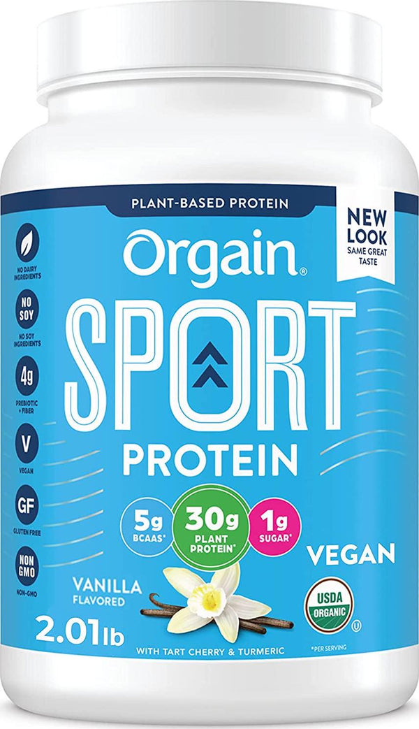 Orgain Vanilla Sport Plant-Based Protein Powder - 30g of Protein, Made with Organic Turmeric, Ginger, Beets, Chia Seeds, Brown Rice and Fiber, Vegan, Made Without Gluten and Dairy, Non-GMO, 2.01 lb