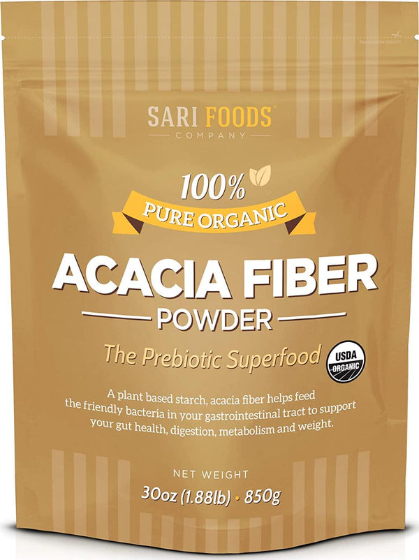 Organic Acacia Fiber Powder (30 Ounce): Natural, Whole Food, Plant Based Prebiotic Superfood for Gut Health