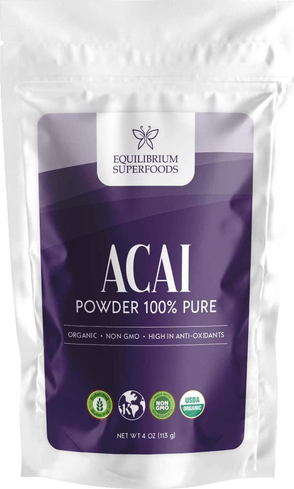 Organic Acai Powder 100% Pure | 4 oz Pouch | No additives I Non GMO | Raw Oxidants by Equilibrium Superfoods