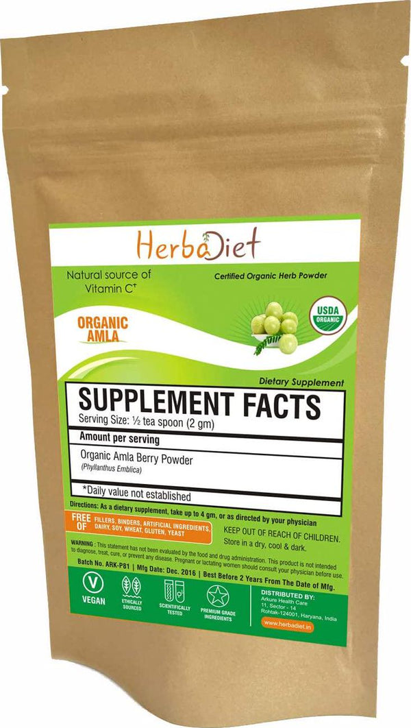 Organic Amla Powder | Indian Gooseberry 500mg | Immune System Support Supplement Antioxidant Energy Vitality Detox | Natural Vitamin C (100 Gram)