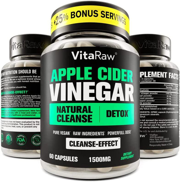 '- - - Organic Apple Cider Vinegar Capsules with Prebiotics - ACV Diet Pills Appetite Suppressant Fiber Supplement - Energy, Gut, and Immune Support