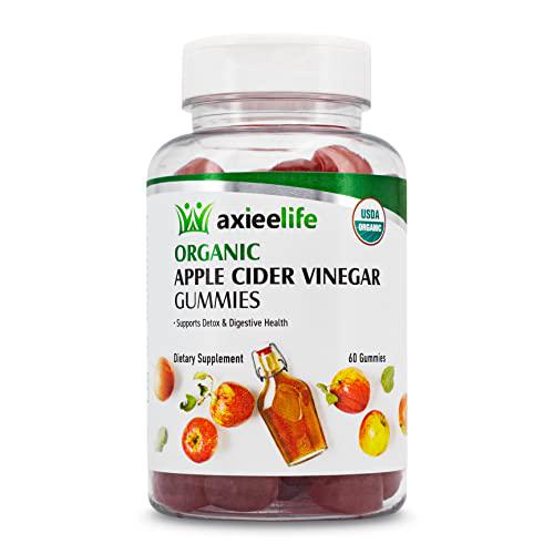Organic Apple Cider Vinegar Gummy Vitamins by AXIEELIFE 60count, (Detox and Digestive Health with The Mother Vegan, Gluten- Free, Non-GMO, VitaminB1,B2,B6, Organic Elderberry and Carnauba)