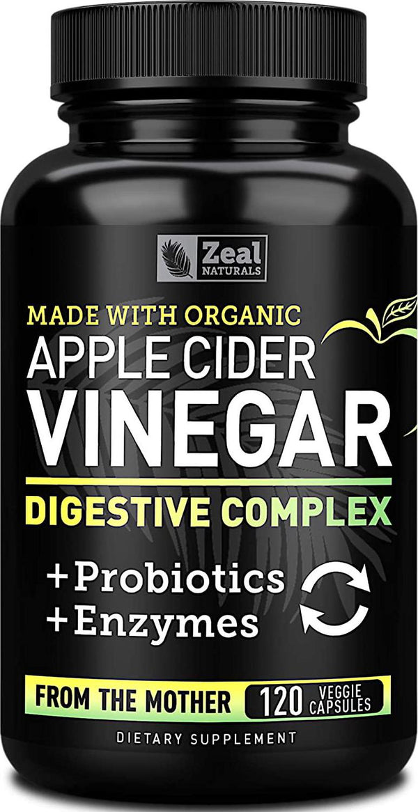 Organic Apple Cider Vinegar Capsules + Digestive Enzymes and Probiotics (1500mg | 120 Capsules) Raw Apple Cider Vinegar Pills and Fiber Supplement for Gut Health, Immune Support, Digestion and Detox Cleanse