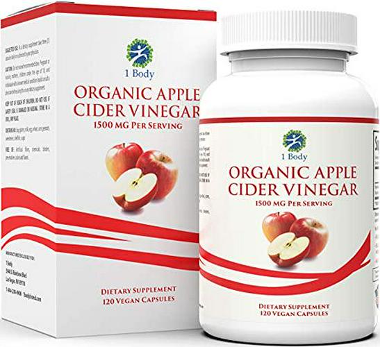 Organic Apple Cider Vinegar Pills (1500mg) - Vegan - with Cayenne Pepper - Natural Dietary Supplement - Manage Digestive Health and Cholesterol - 120 Vegetarian Capsules