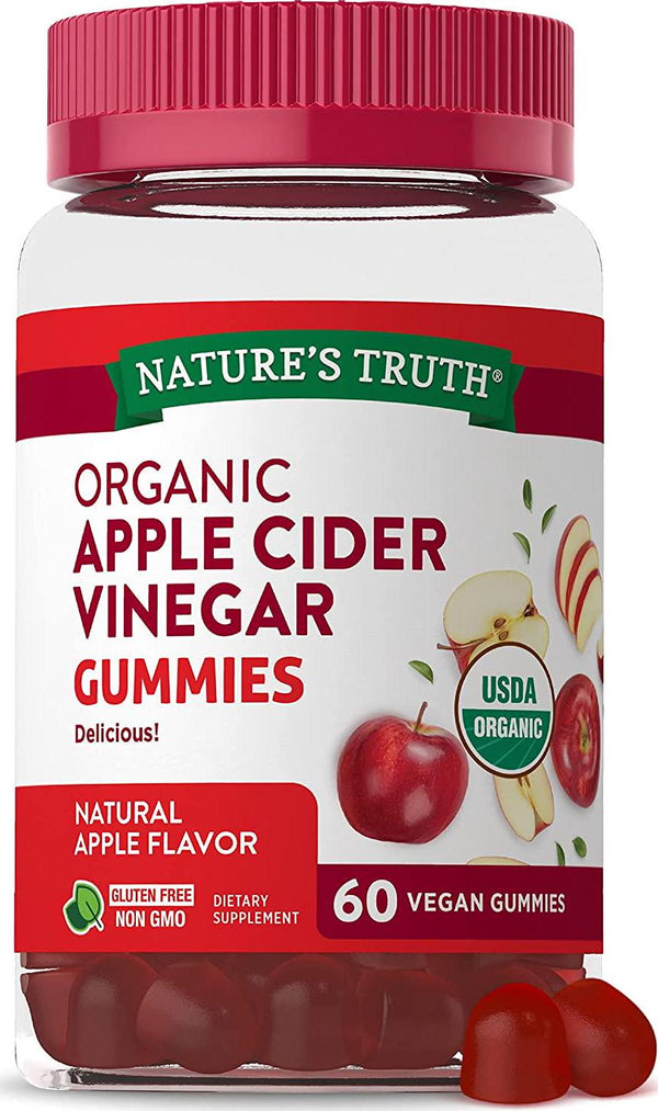 Organic Apple Cider Vinegar Gummies | 60 Count | Vegan, Gluten Free and Non-GMO | USDA Certified Organic | Apple Flavor | by Nature&#039;s Truth