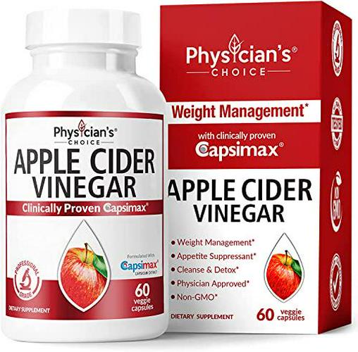 Organic Apple Cider Vinegar Capsules - Weight Loss Support (W/ Patented Capsimax ), Fat Burner for Women and Men, Promotes Appetite Management, Metabolism Booster, 60 Apple Cider Vinegar Pills - 1-Pack
