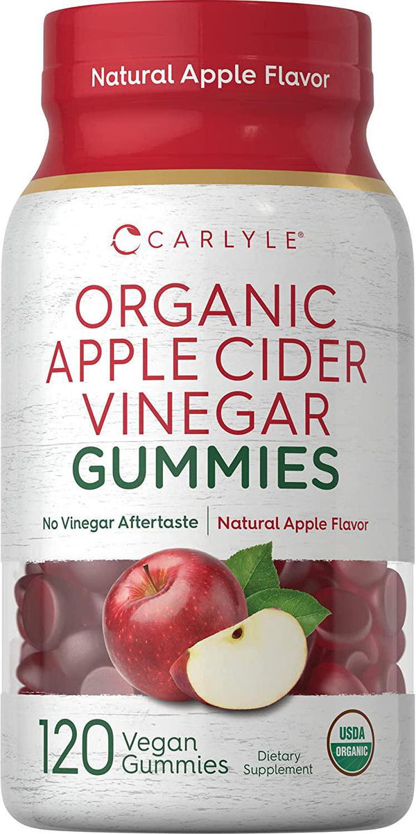 Organic Apple Cider Vinegar Gummies | 120 Count | USDA Certified Organic | Vegan, Non-GMO and Gluten-Free ACV Gummies| Natural Apple Flavor | by Carlyle