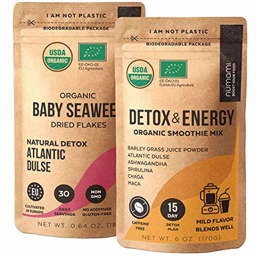 Organic Atlantic Dulse Seaweed together with Detox and Energy Smoothie Mix. Ultimate Detoxification and Metabolism Boost Giving You More Energy Without Caffeine.