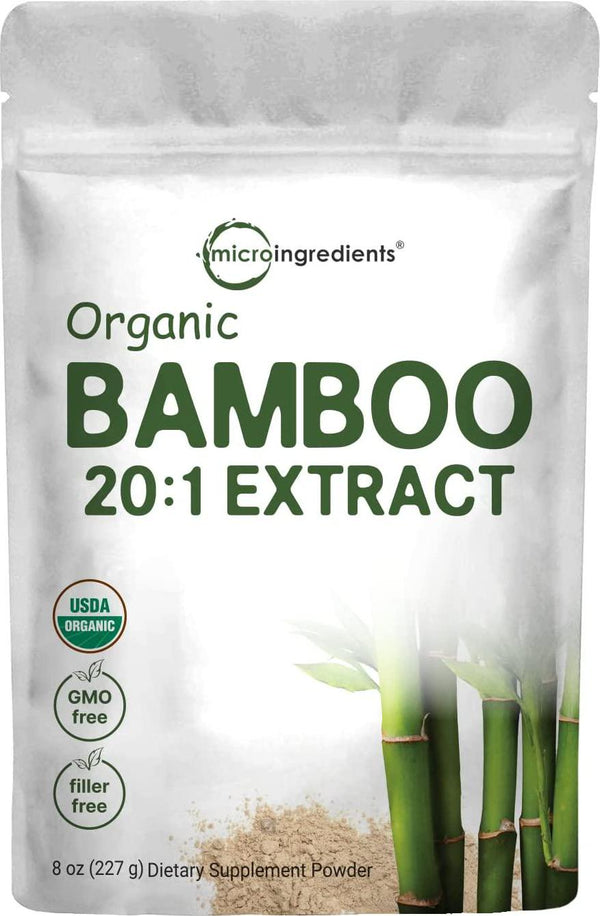 Organic Bamboo Extract Powder, 8 Ounce, Strongly Supports Healthy Skin, Nail, Hair, Joints and Bones with Minerals and Silica, Non-GMO and Vegan Friendly
