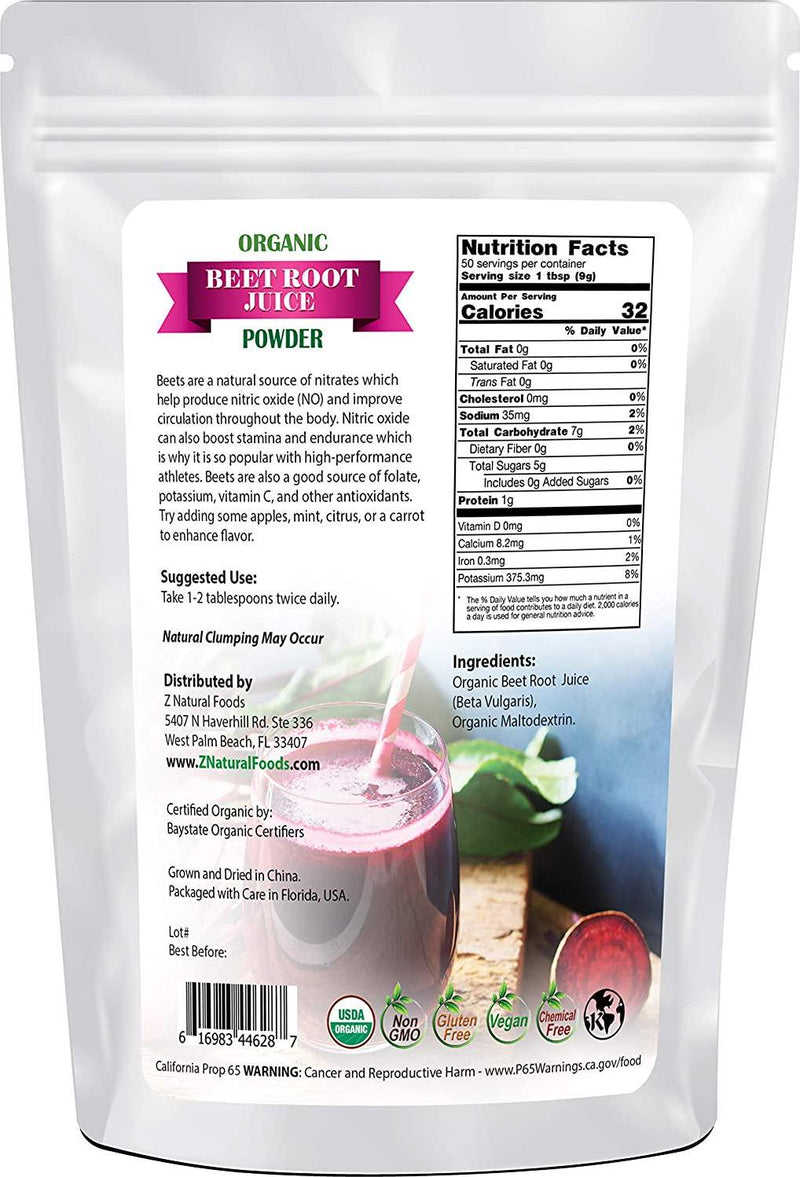 Organic Beet Root Juice Powder - All Natural Nitric Oxide Booster Supplement - Support Long Lasting Endurance - Great Pre or Post Workout Drink Mix - Raw, Gluten Free, Non GMO, Vegan, and Kosher - 1 lb