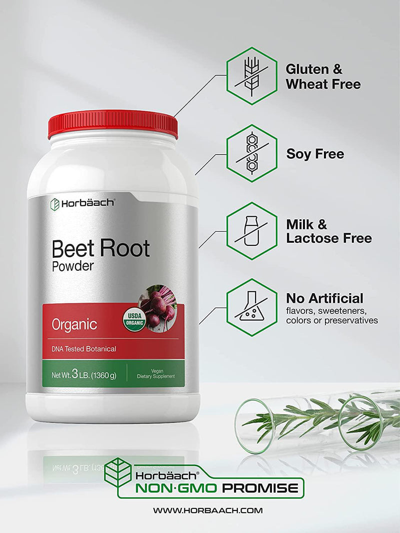 Organic Beet Root Powder | 3lb Bulk Supplement | Raw Superfood | Vegan, Non-GMO, Gluten Free | by Horbaach