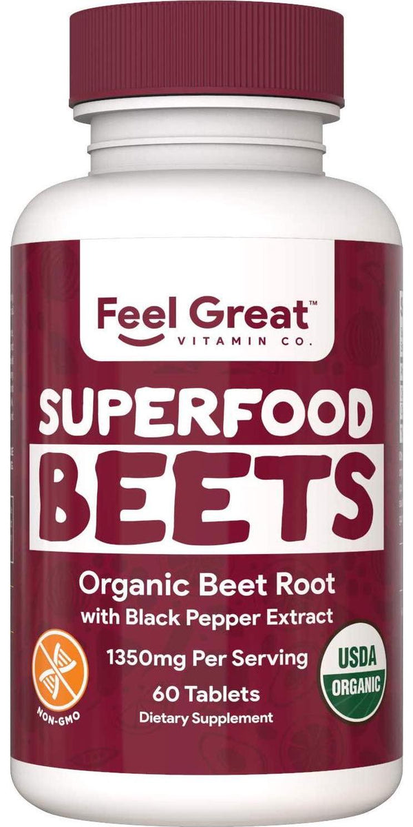 Organic Beet Root Powder Supplements (Tablets) by Feel Great Vitamin Co.| Beets Nitric Oxide Supplement | Red Beet Powder Support Healthy Circulation with Natural Nitrates for Natural Energy*