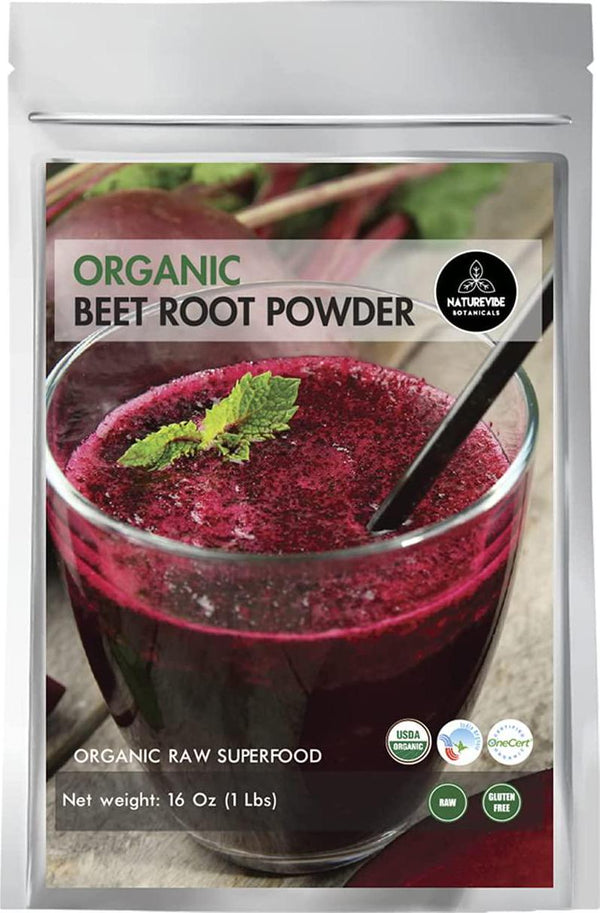 Organic Beet Root Powder (1 lb) by Naturevibe Botanicals, Raw and Non-GMO | Nitric Oxide Booster | Boost Stamina and Increases Energy [Packaging May Vary]