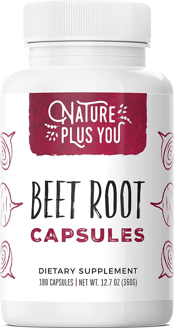 Organic Beet Root Powder Capsules: Nitric Oxide Booster, Circulation and Stamina Increasing, Vegan Beetroot Superfood, Plant Based Ingredient, 30 Servings, by Nature Plus You
