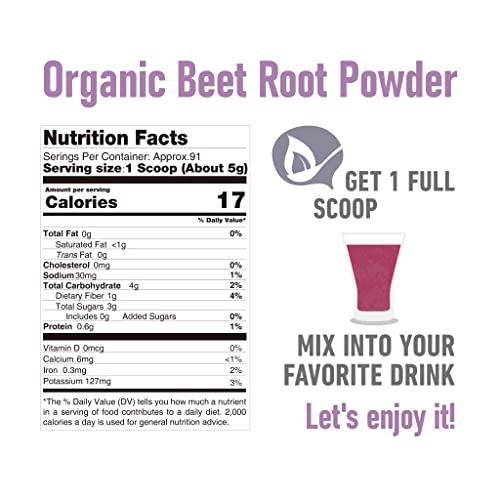 Organic Beetroot Powder 1LB by UNLEASH'D ORGANIC Natural Nitric Oxide Booster Superfood USDA Organic Beet Root Powder 16 oz