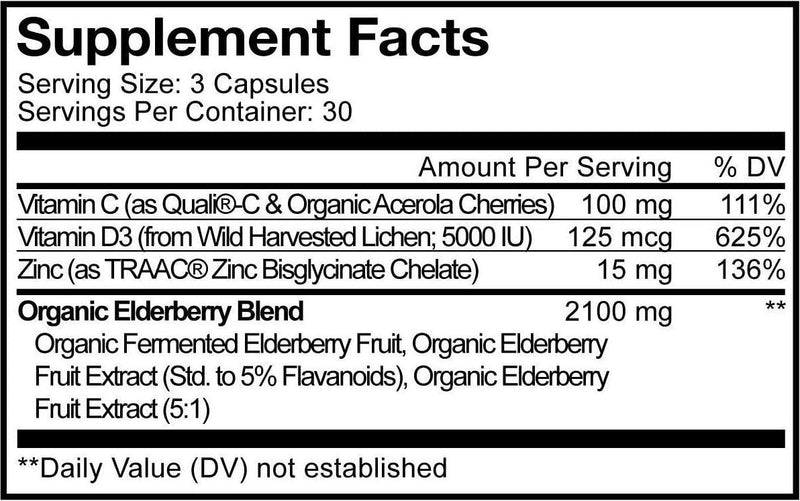 Organic Black Elderberry Supplement - Vitamin C, D, Zinc - Fermented Black Elderberries Vitamins - Elderberry Fruit Extracts Pills Concentrate – Sumbucus Berries Flavonoid - Vegan - 90 Capsules