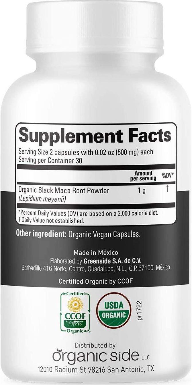 Organic Black Maca 60 Capsules - Adaptogen - Certified USDA - Non GMO - Vegan