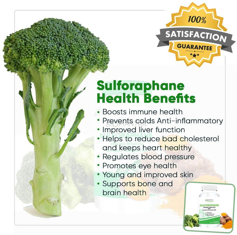 Organic Broccoli Sulforaphane Supplement - 500mg - Natural Anti-Inflammatory Joint Support, Powerful Antioxidant with 95% Turmeric Curcumin, Promote Healthy Liver and Immune System, 60 Vegan Capsules